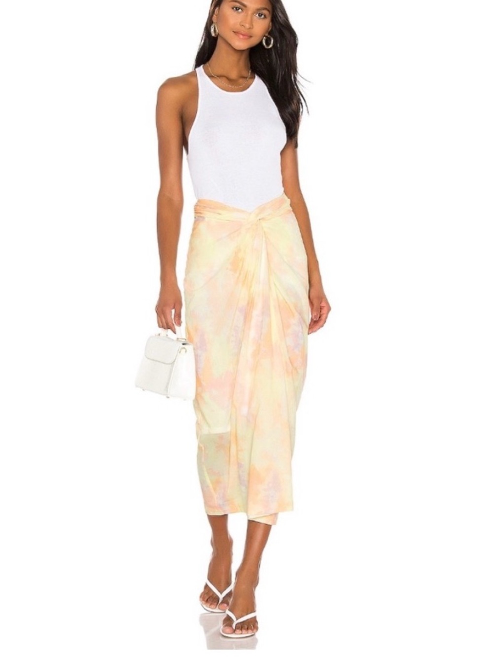 L’Academie Reformation Tie-Front Pastel Tie-Dye Midi Skirt - Cream & Pink Size S